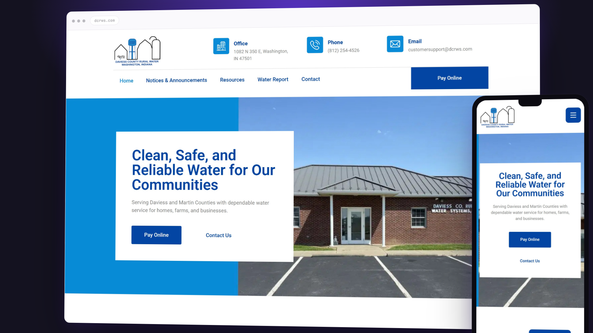Desktop and mobile preview of the Daviess County Rural Water website