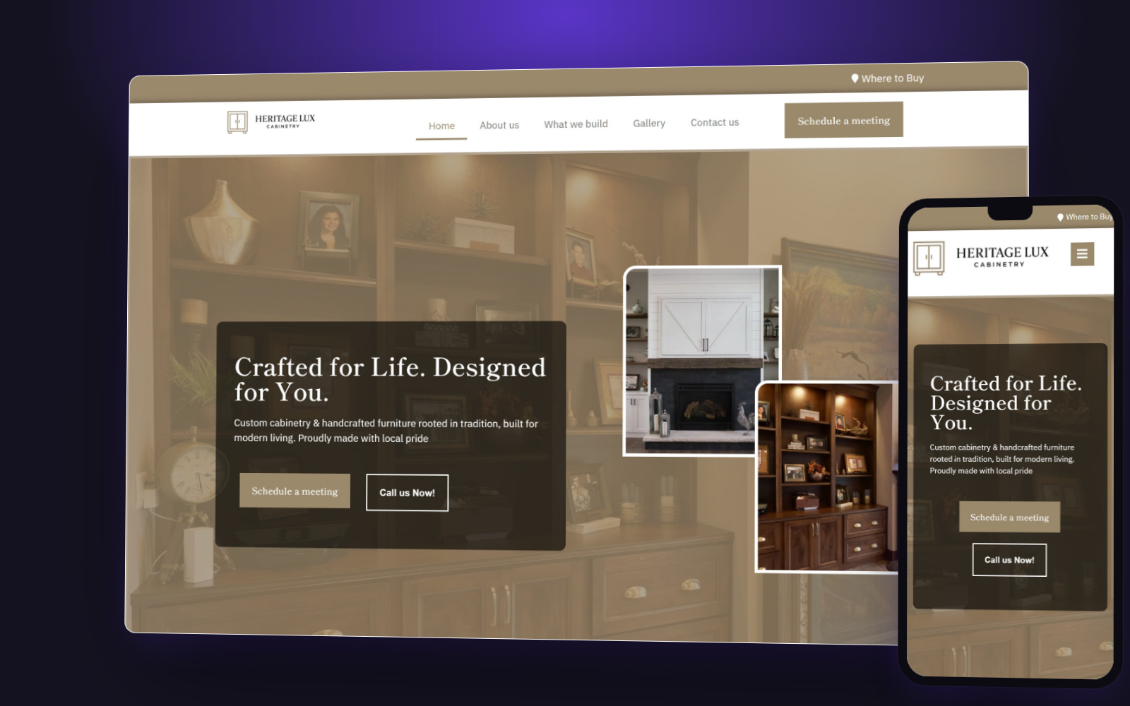 Heritage Lux Cabinetry website preview
