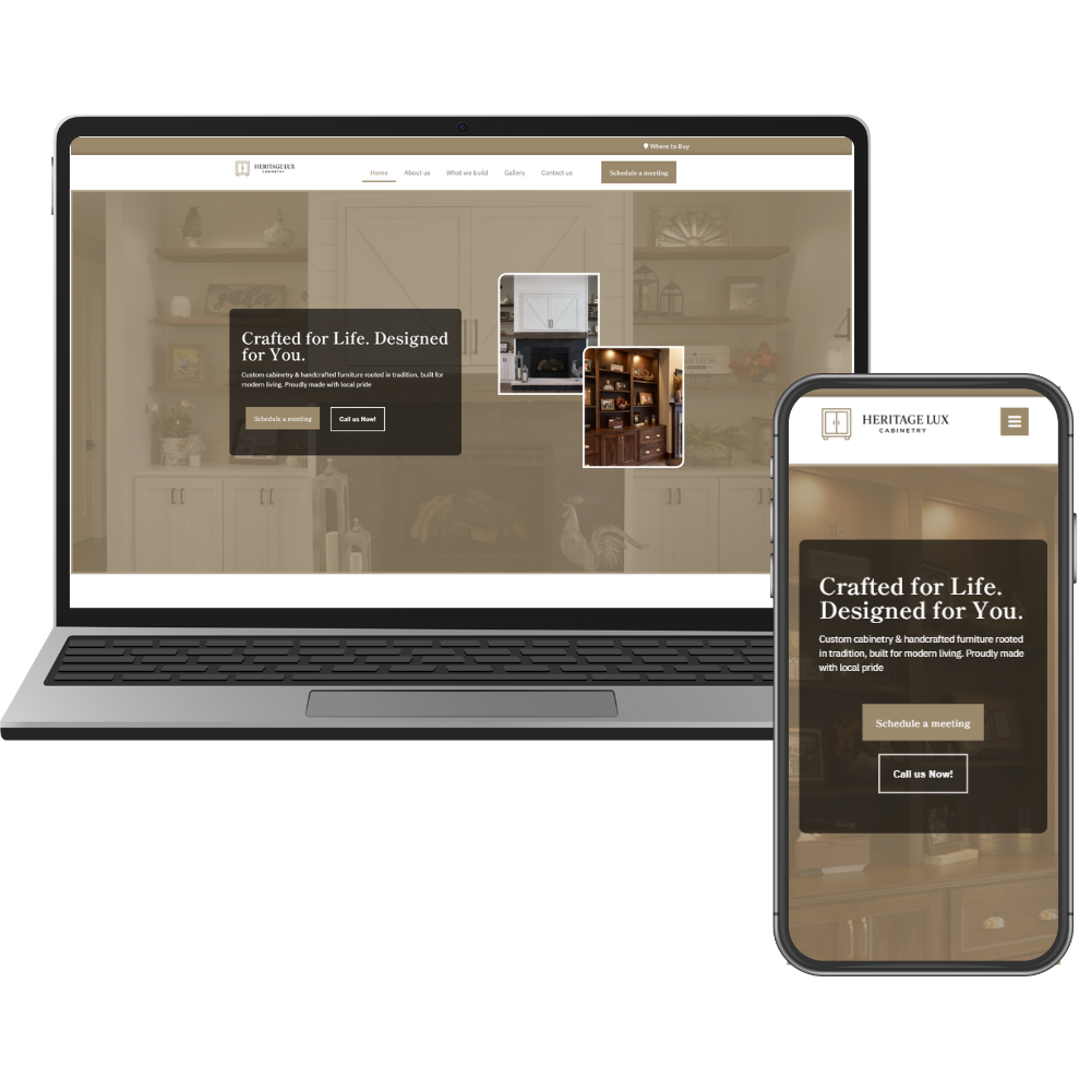 Screenshot of the Heritage Lux Cabinetry website