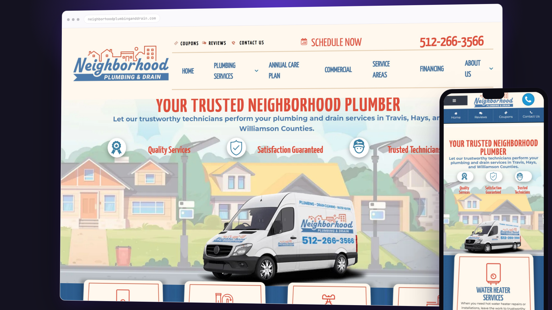 Desktop and mobile preview of the Neighborhood Plumbing & Drain website