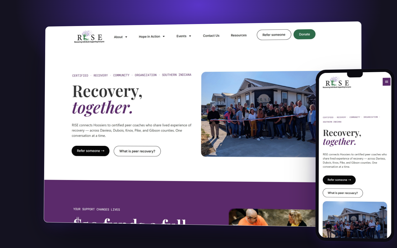 RISE Peer Recovery website preview